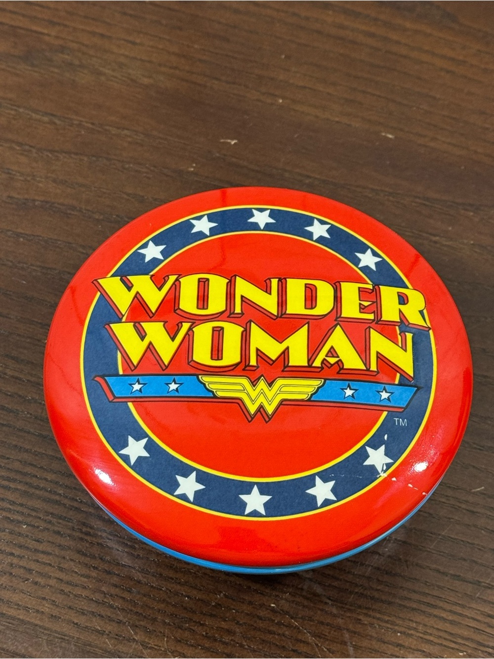 Wonder Woman Round Metal Ceramics Trinket Box - Red, Blue, Yellow 6”x2”